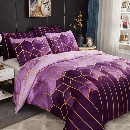 3Pcs Purple Geometric Printed Quilt Duvet Cover Bedding Set