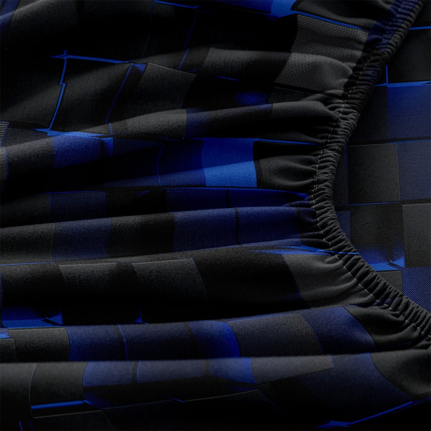 3D Blue Black Geometric Cube Fitted Sheet Set, Gamer Pixelated Soft Bed Sheet with Pillowcases