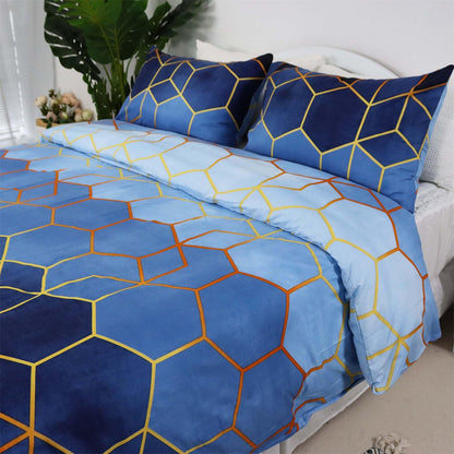 3Pcs Blue Geometry Printed Quilt Duvet Cover Bedding Set