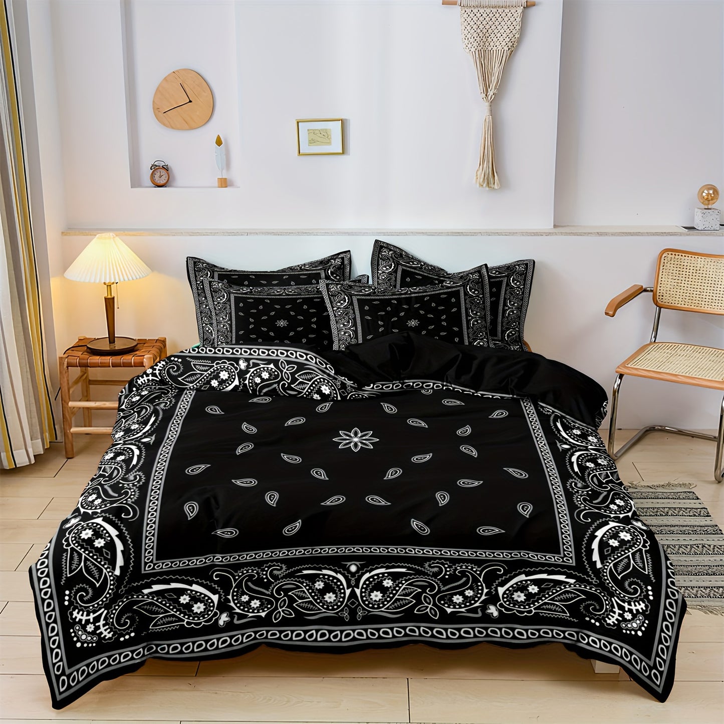 Dreammers Black White Bandana Paisley Duvet Cover Set, Western Boho Soft Bedding Set with Pillowcases