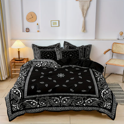 Dreammers Black White Bandana Paisley Duvet Cover Set, Western Boho Soft Bedding Set with Pillowcases