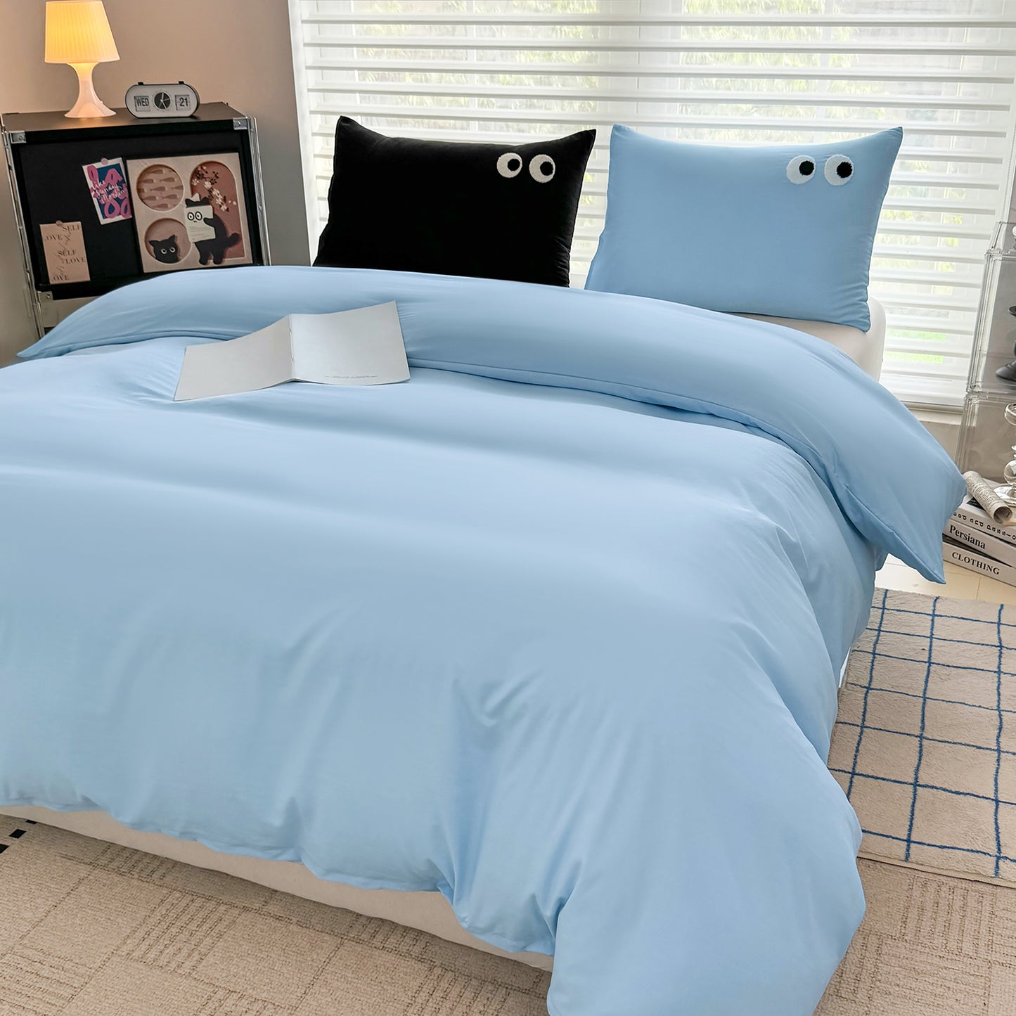 3Pcs Blue Eye Embroidery Printed Quilt Duvet Cover Bedding Set