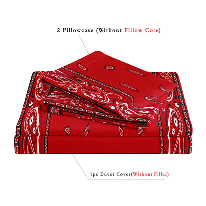 Dreammers Red Black Bandana Paisley Duvet Cover Set, Western Boho Soft Bedding Set with Pillowcases