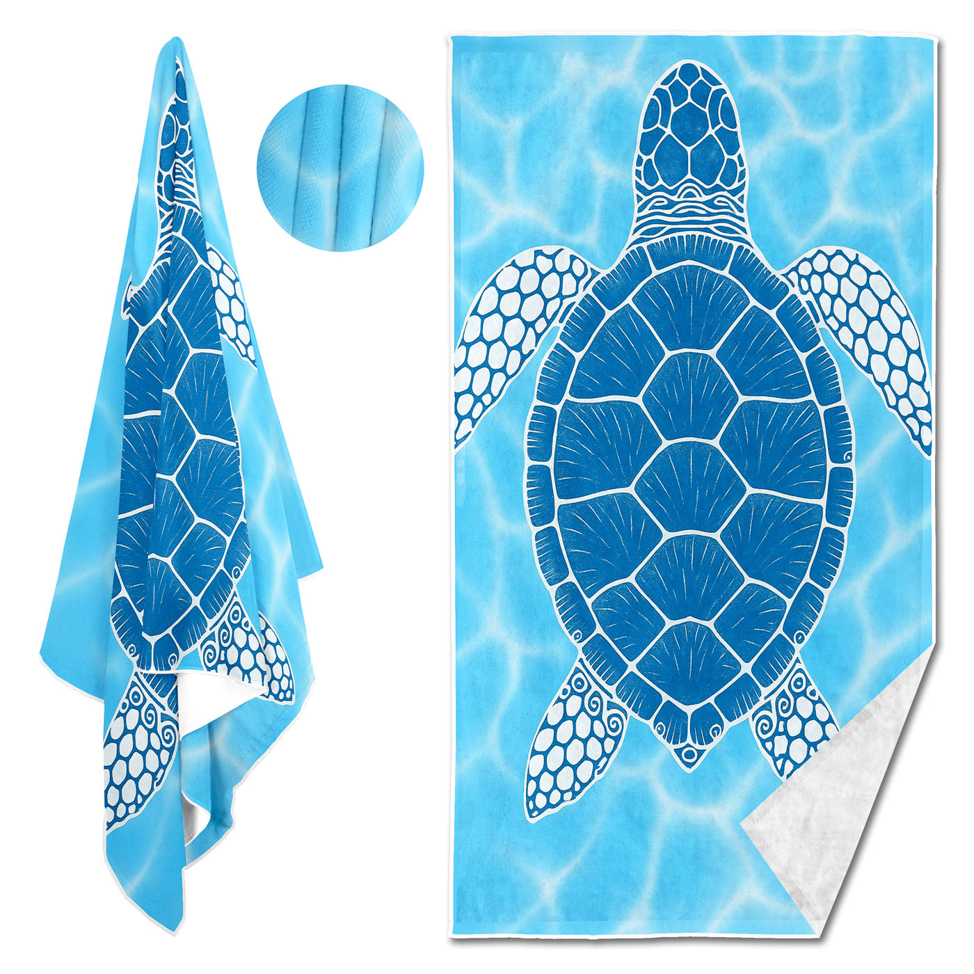 Dreammers Blue White Sea Turtle Beach Towel, Tropical Ocean Quick Dry Soft Bath Towel