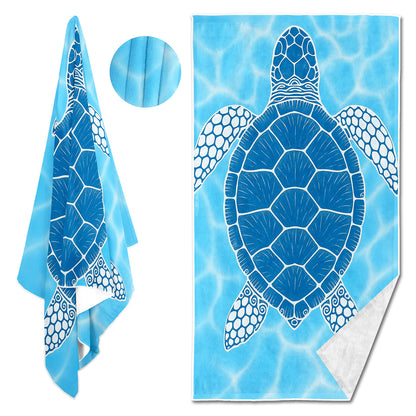 Dreammers Blue White Sea Turtle Beach Towel, Tropical Ocean Quick Dry Soft Bath Towel