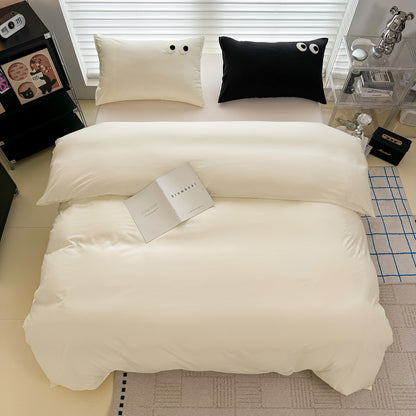3Pcs Beige Eye Embroidery Printed Quilt Duvet Cover Bedding Set
