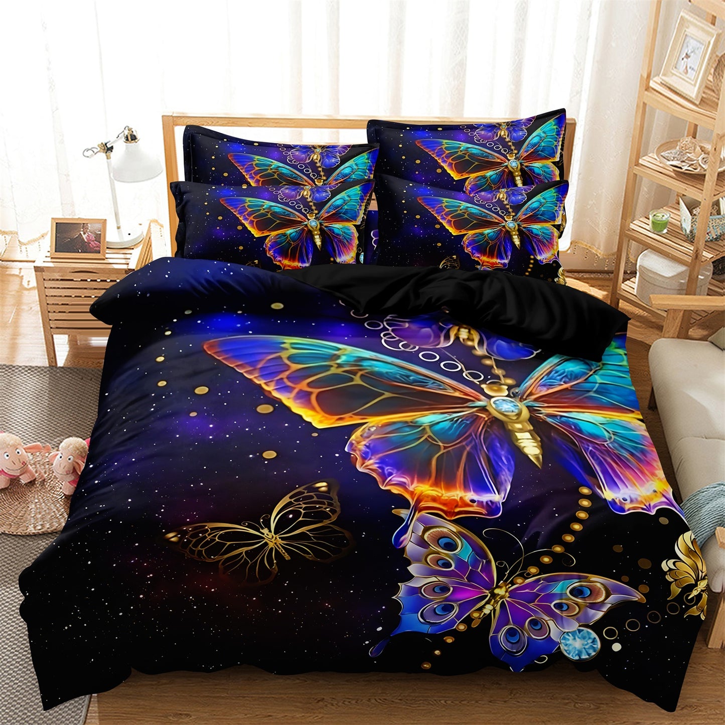 Dreammers 3D Galaxy Colorful Butterfly Duvet Cover Set, Mystical Soft Bedding Set with Pillowcases