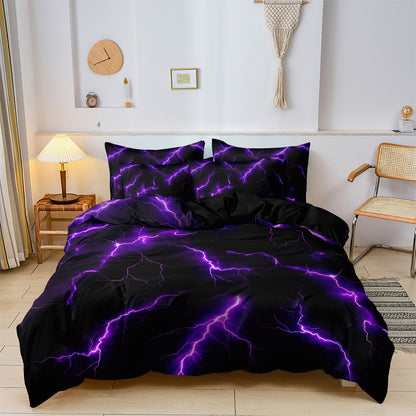 Dreammers 3D Purple Lightning Duvet Cover Set, Cool Storm Soft Bedding Set with Pillowcases