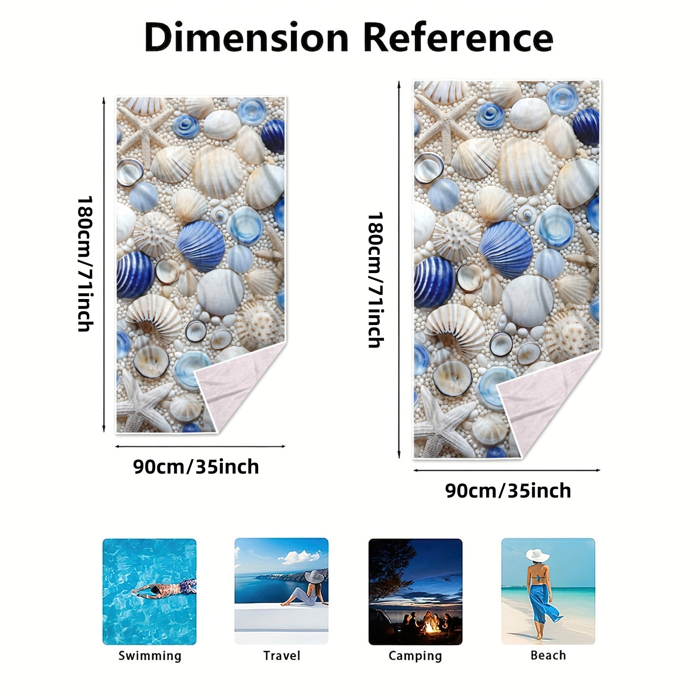 Dreammers 3D Seashell Starfish Beach Towel, Coastal Ocean Quick Dry Soft Bath Towel