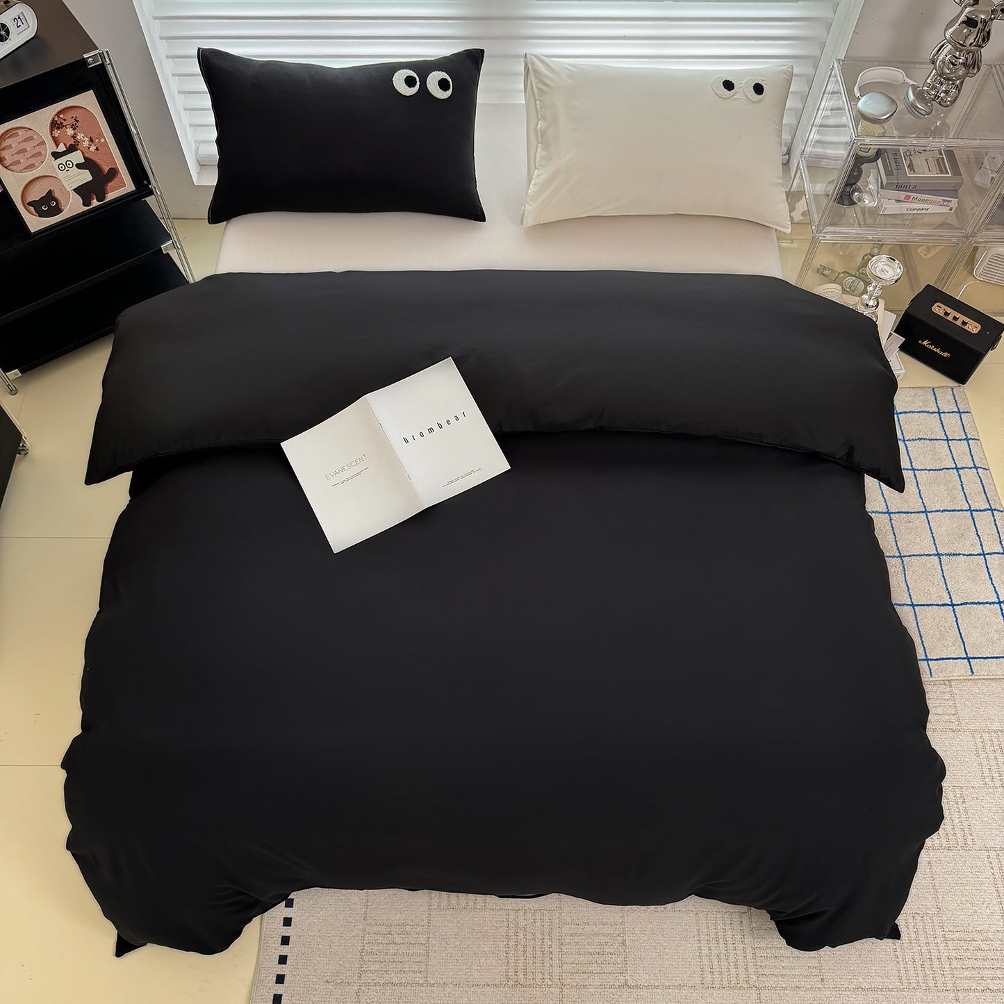 3Pcs Black Eye Embroidery Printed Quilt Duvet Cover Bedding Set