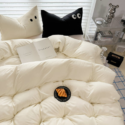 3Pcs Beige Eye Embroidery Printed Quilt Duvet Cover Bedding Set
