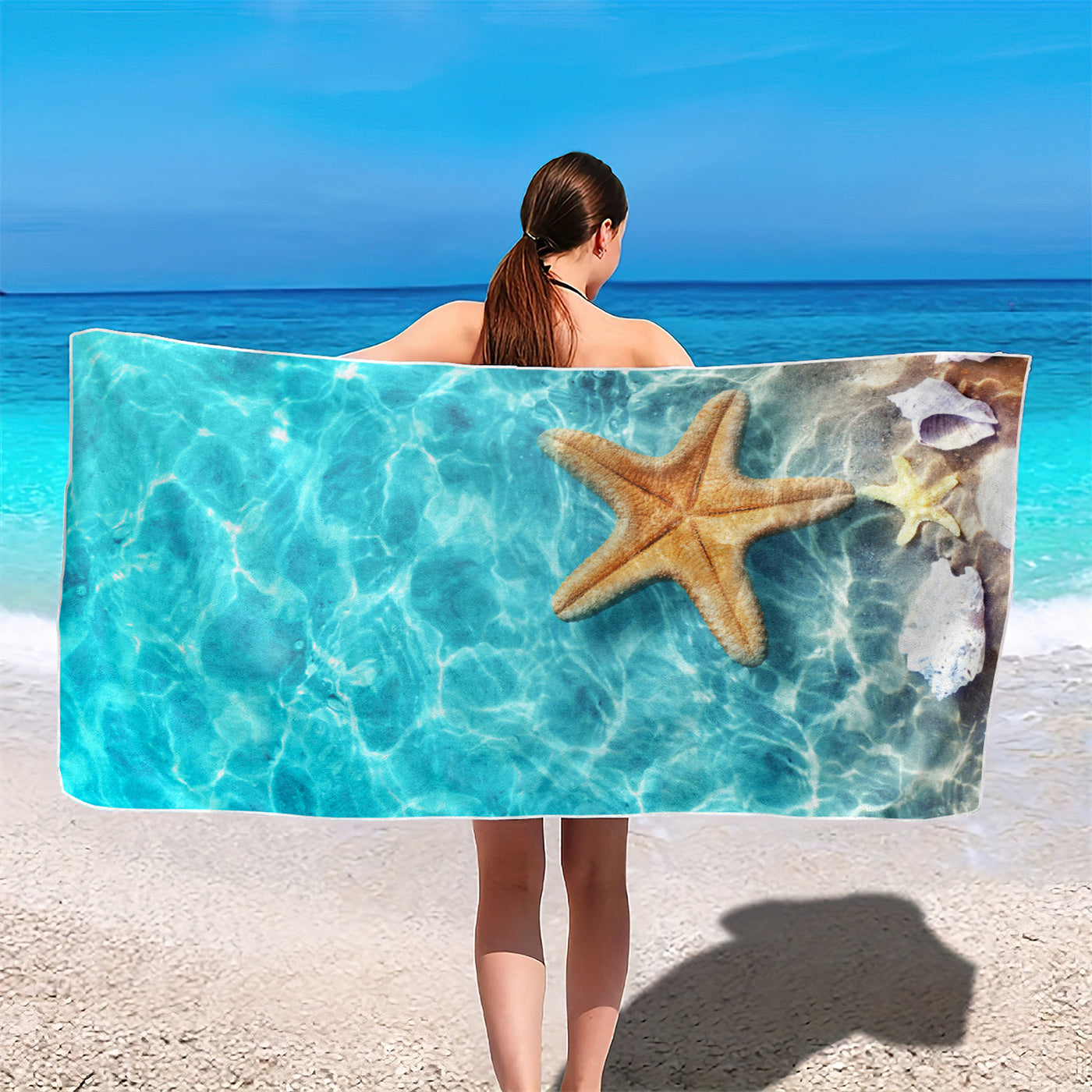Dreammers 3D Starfish Underwater Beach Towel, Tropical Ocean Quick Dry Soft Bath Towel