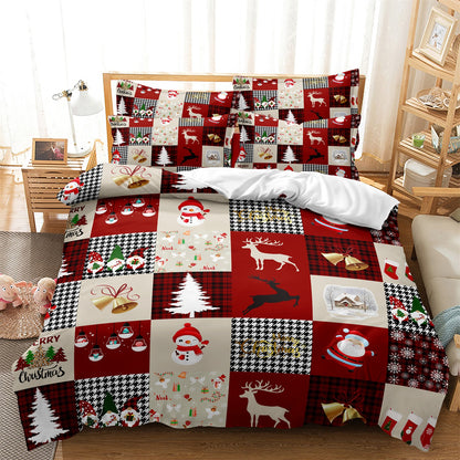 Dreammers Christmas Patchwork Duvet Cover Set, Festive Holiday Soft Bedding Set with Pillowcases