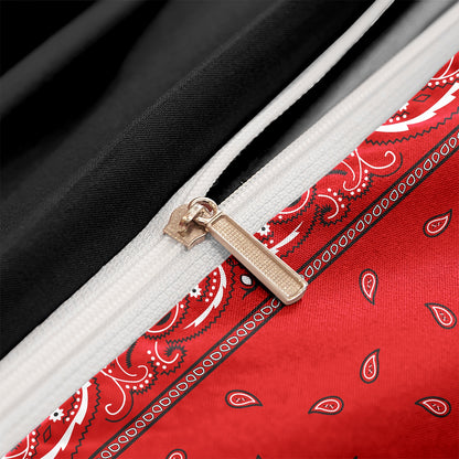 Dreammers Red Black Bandana Paisley Duvet Cover Set, Western Boho Soft Bedding Set with Pillowcases