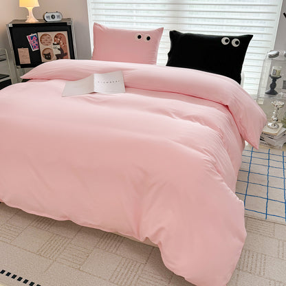 3Pcs Pink Eye Embroidery Printed Quilt Duvet Cover Bedding Set