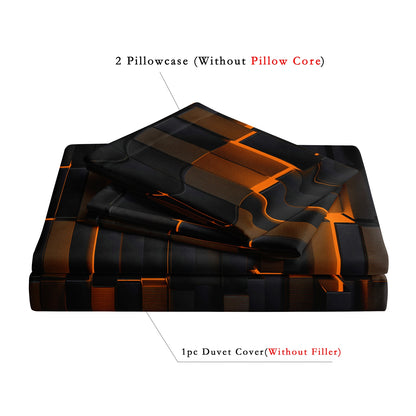 Dreammers 3D Orange Black Geometric Duvet Cover Set, Modern Soft Bedding Set with Pillowcases