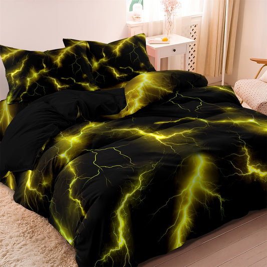 Dreammers 3D Yellow Lightning Duvet Cover Set, Cool Storm Soft Bedding Set with Pillowcases