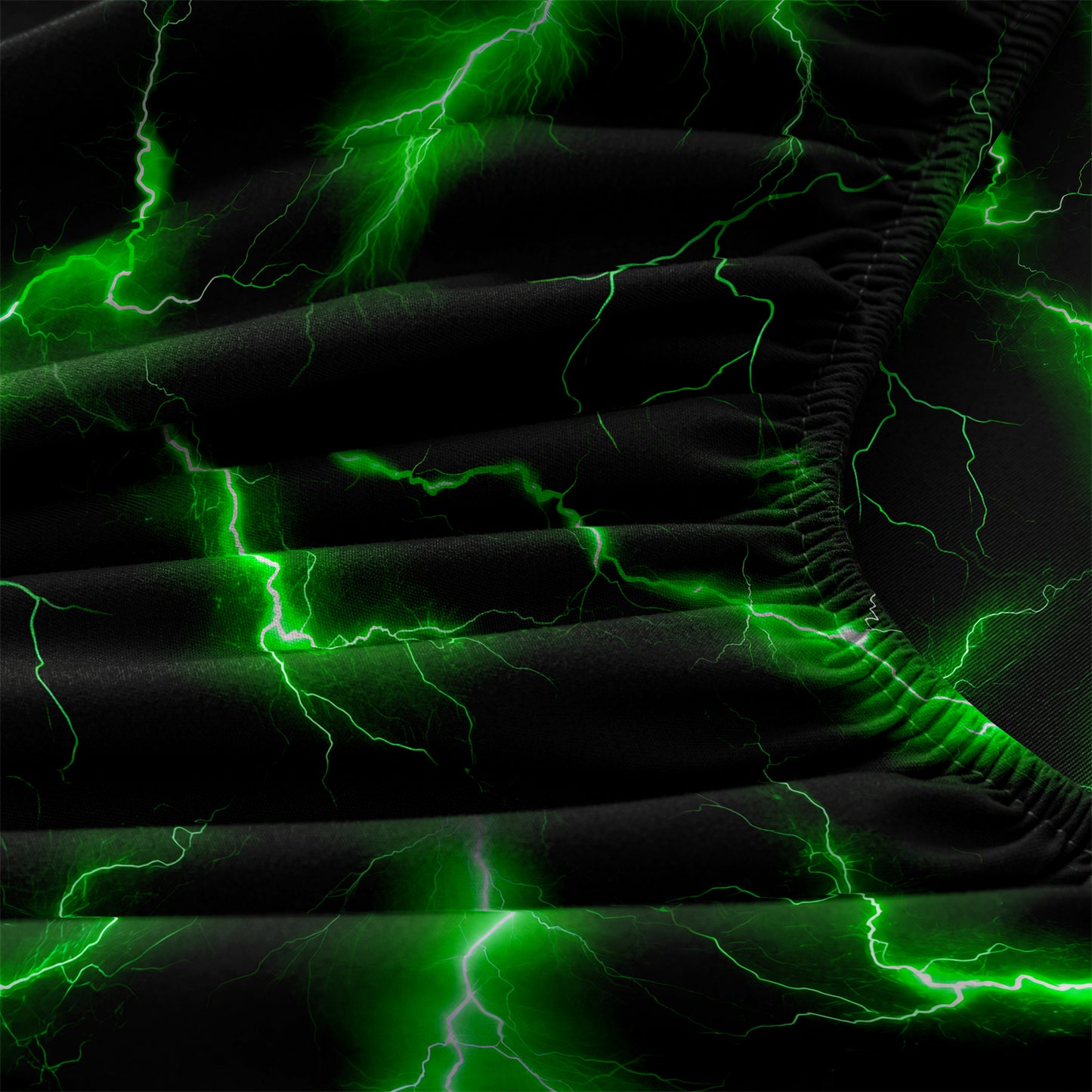3D Green Lightning Fitted Sheet Set, Gamer Thunderbolt Soft Bed Sheet with Pillowcases