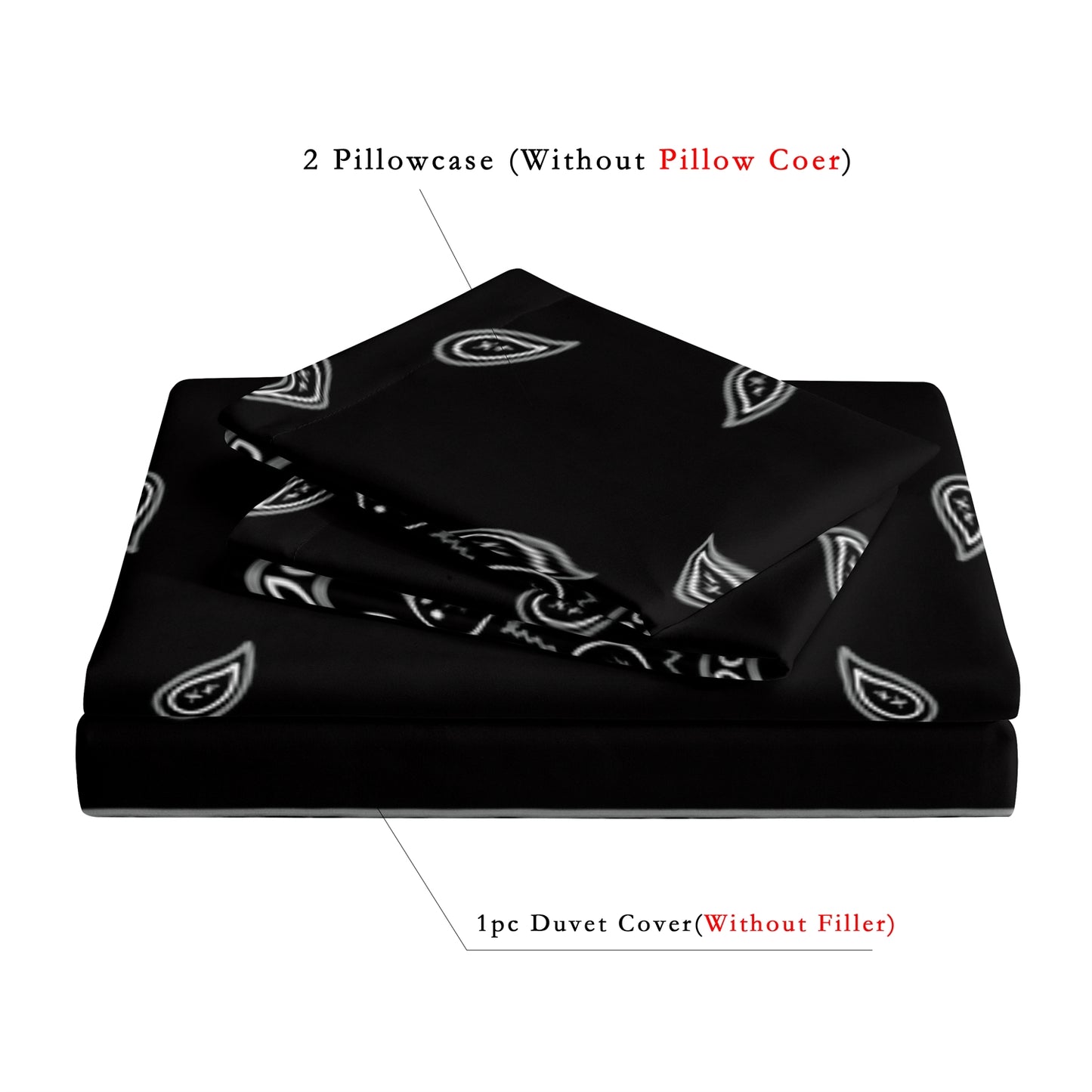 Dreammers Black White Bandana Paisley Duvet Cover Set, Western Boho Soft Bedding Set with Pillowcases