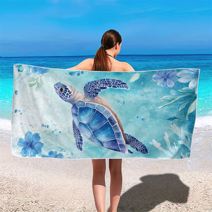 Dreammers Watercolor Sea Turtle Beach Towel, Tropical Ocean Quick Dry Soft Bath Towel