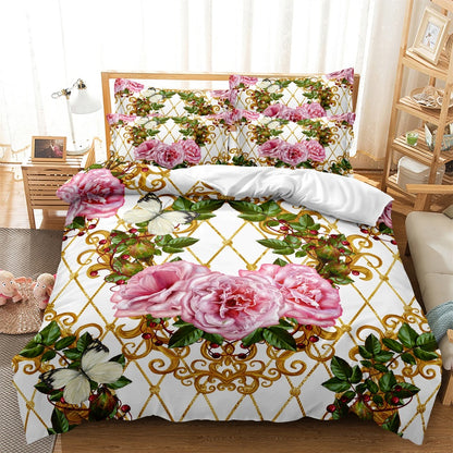 Dreammers Luxury Pink Rose Butterfly Duvet Cover Set, Elegant Floral Soft Bedding Set with Pillowcases