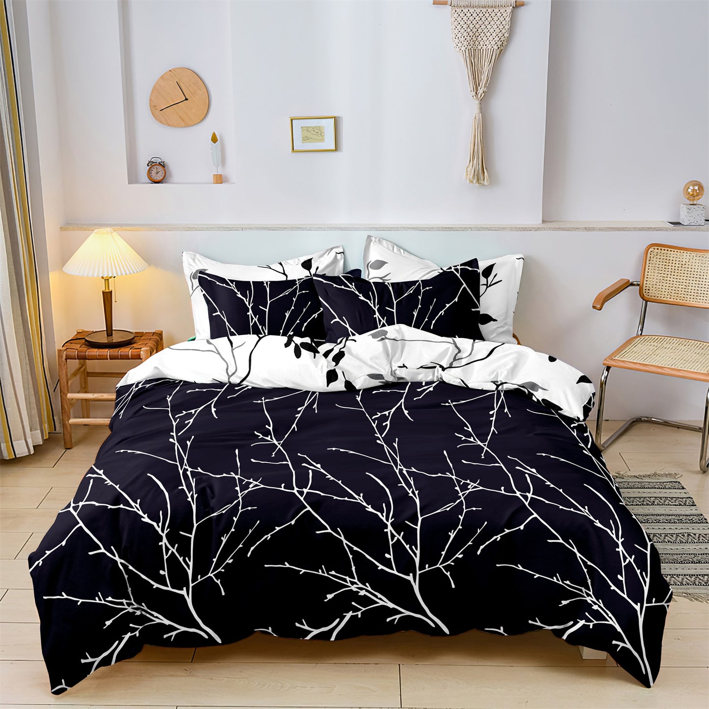 Dreammers Minimalist Black White Branch Duvet Cover Set, Modern Botanical Soft Bedding Set with Pillowcases