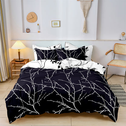 Dreammers Minimalist Black White Branch Duvet Cover Set, Modern Botanical Soft Bedding Set with Pillowcases