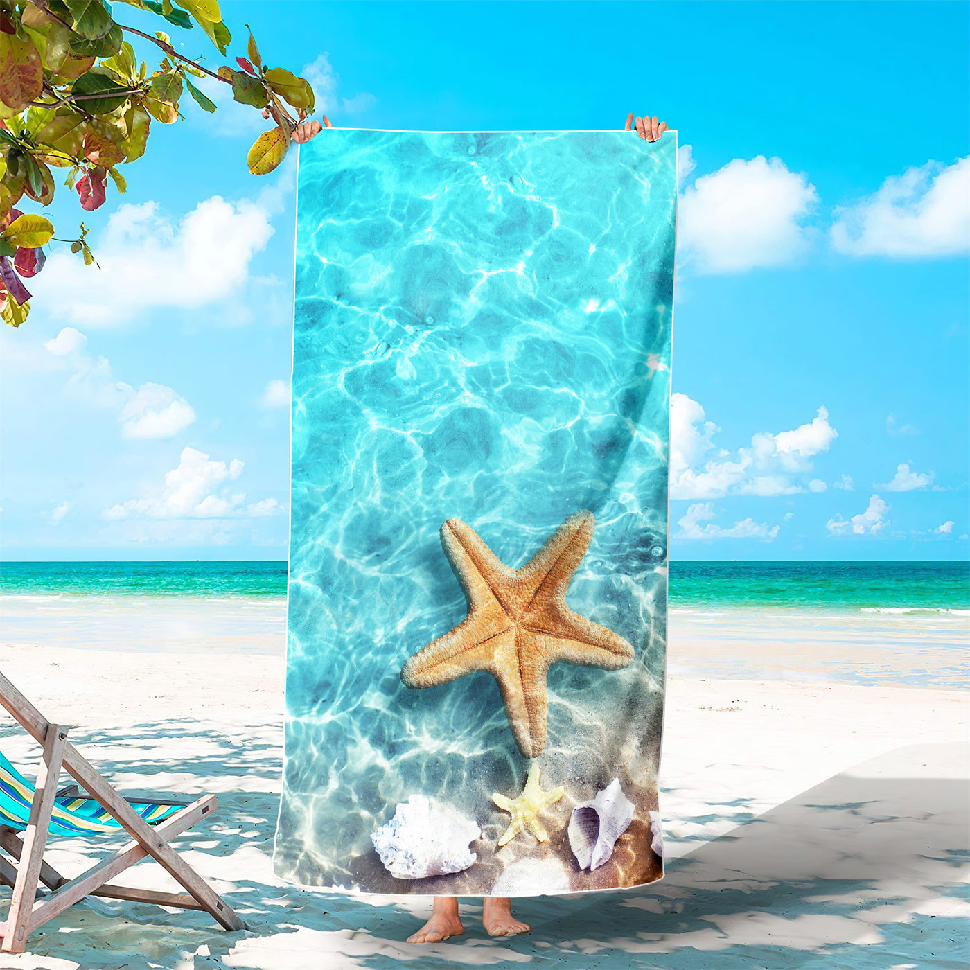 Dreammers 3D Starfish Underwater Beach Towel, Tropical Ocean Quick Dry Soft Bath Towel