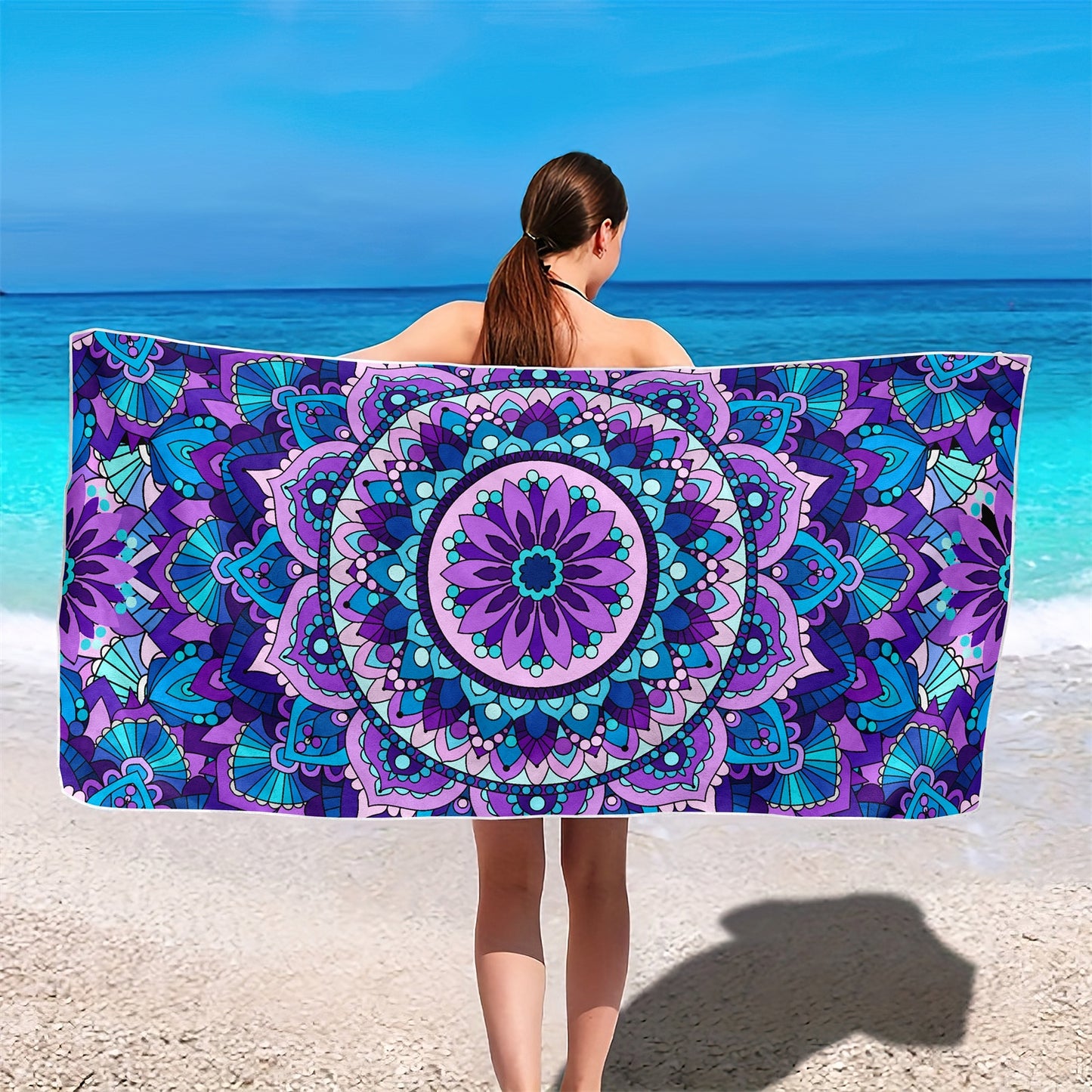 Dreammers Purple Blue Mandala Beach Towel, Boho Bohemian Quick Dry Soft Bath Towel
